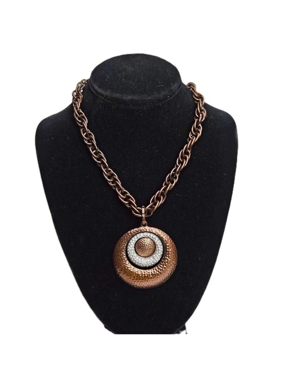 R. J. Graziano Vintage Copper Tone Crystal Target Pendant Necklace 17"
